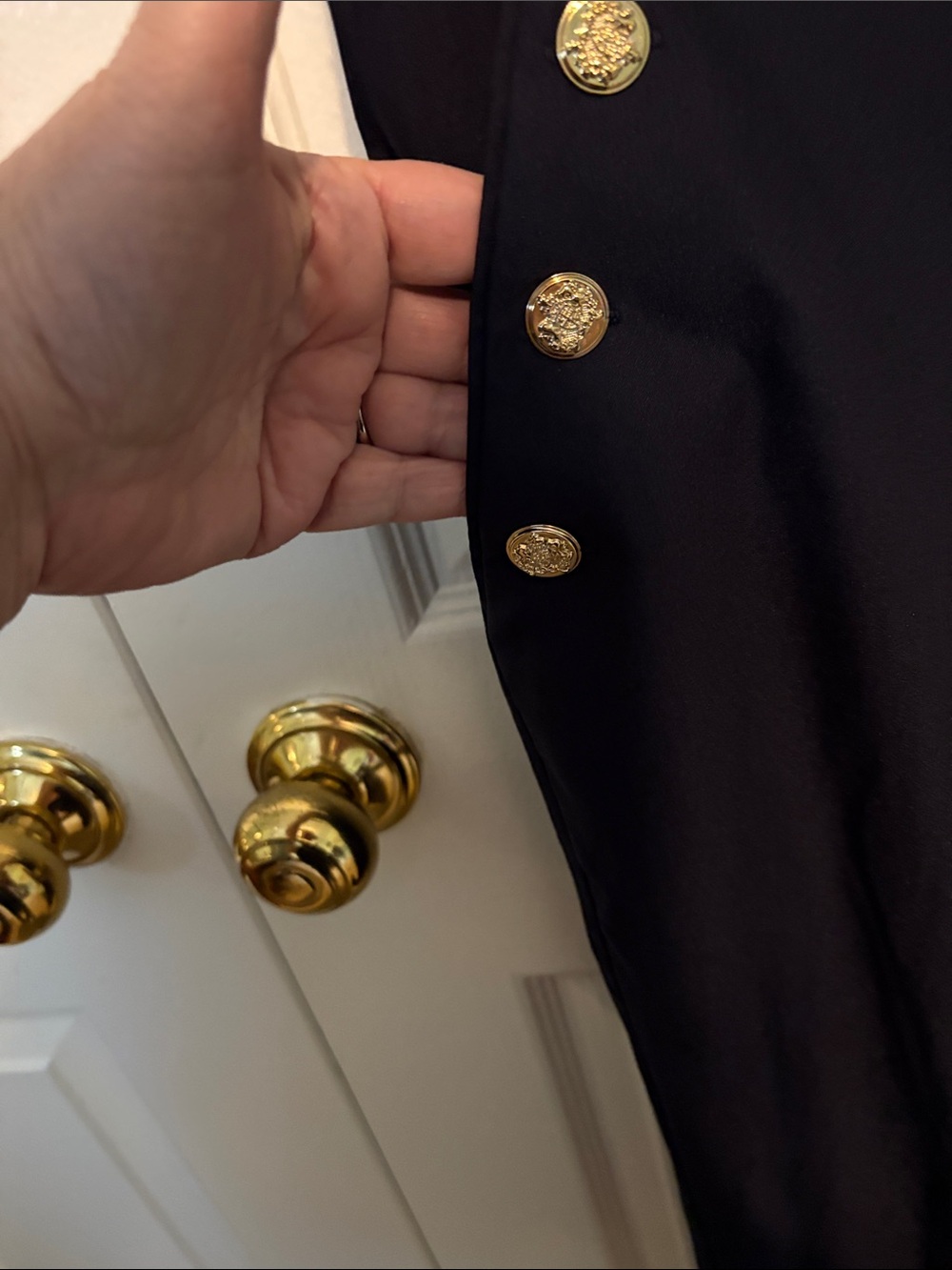 Counterparts Navy Cropped Pants with Gold-Tone Buttons - Picture 3 of 7